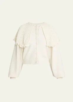 ChloeWool-Cashmere Pointelle Capelet Cardigan