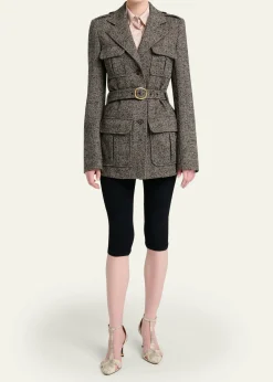 ChloeWool Chevron Belted Utility Jacket