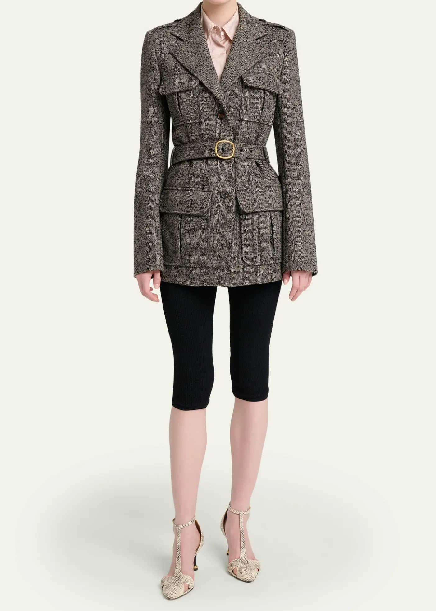 ChloeWool Chevron Belted Utility Jacket
