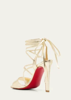 Christian Louboutin100mm Fanny Randa Metallic Leather Ankle-Tie Sandals