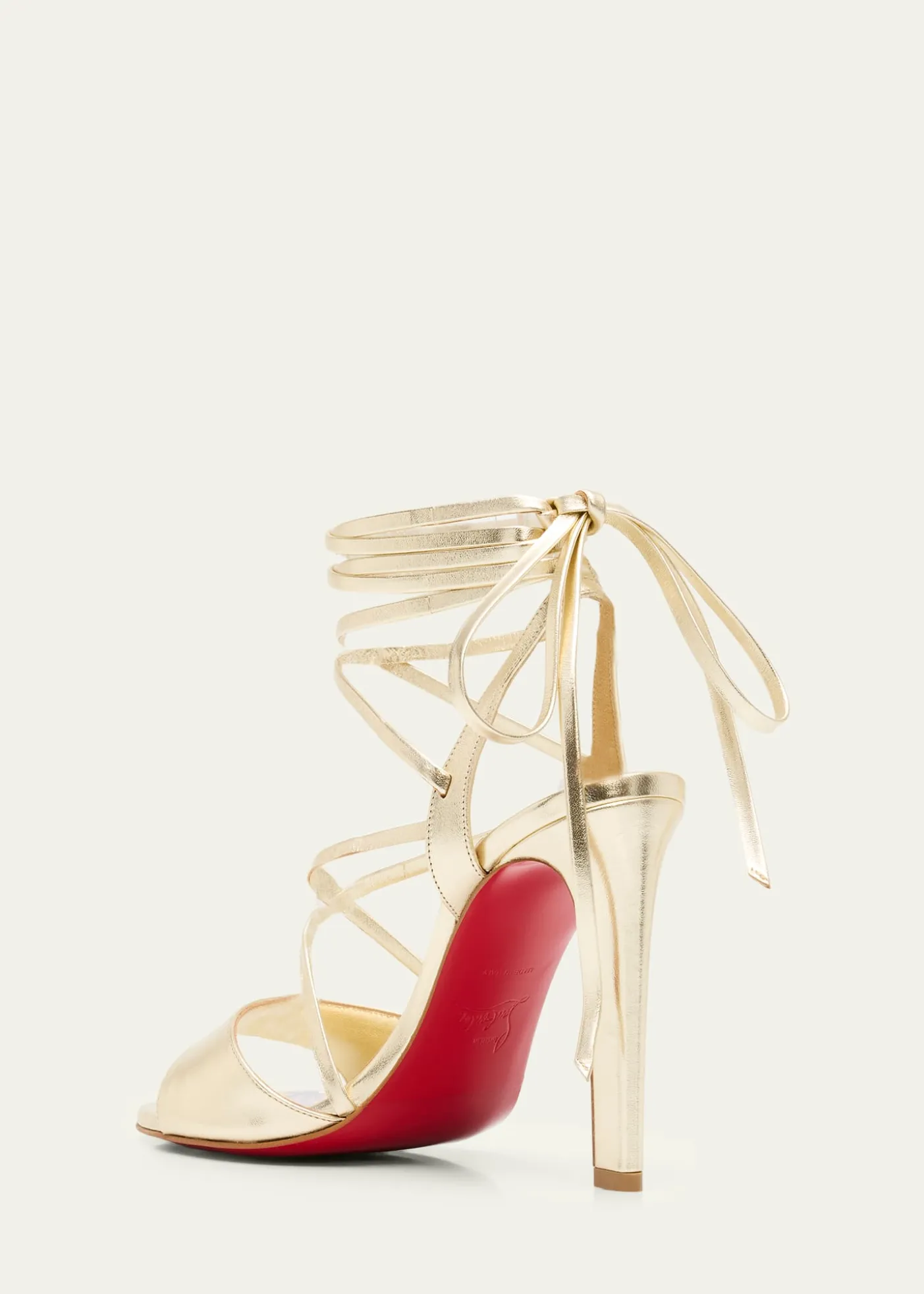Christian Louboutin100mm Fanny Randa Metallic Leather Ankle-Tie Sandals