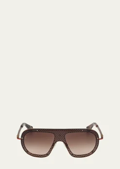 Christian LouboutinStudded Metal Shield Sunglasses