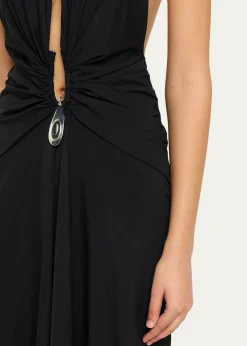 Christopher EsberCrystal Pendant Plunging Halter Maxi Dress