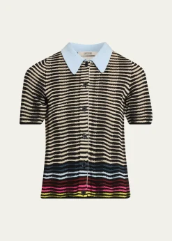 CHRISTOPHER JOHN ROGERSWave Knit Short-Sleeve Polo Shirt