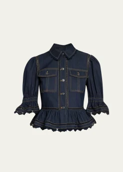Cinq a SeptGuipure Lace Denim Jacket