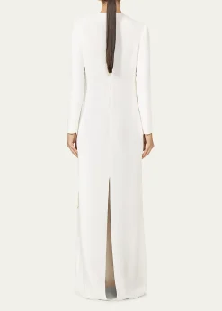 CostarellosZarie Crystal Flower Long-Sleeve Column Gown