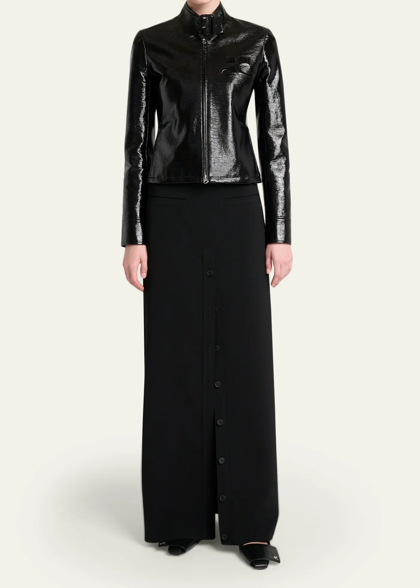 CourregesBuckle-Collar Shiny Vinyl Zipped Jacket