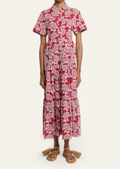 ErdemEmbroidered Cotton Tiered Midi Shirtdress