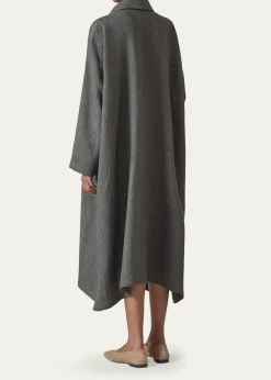 EskandarHeavyweight Delave Linen Wide A-Line Shirt Dress With Collar