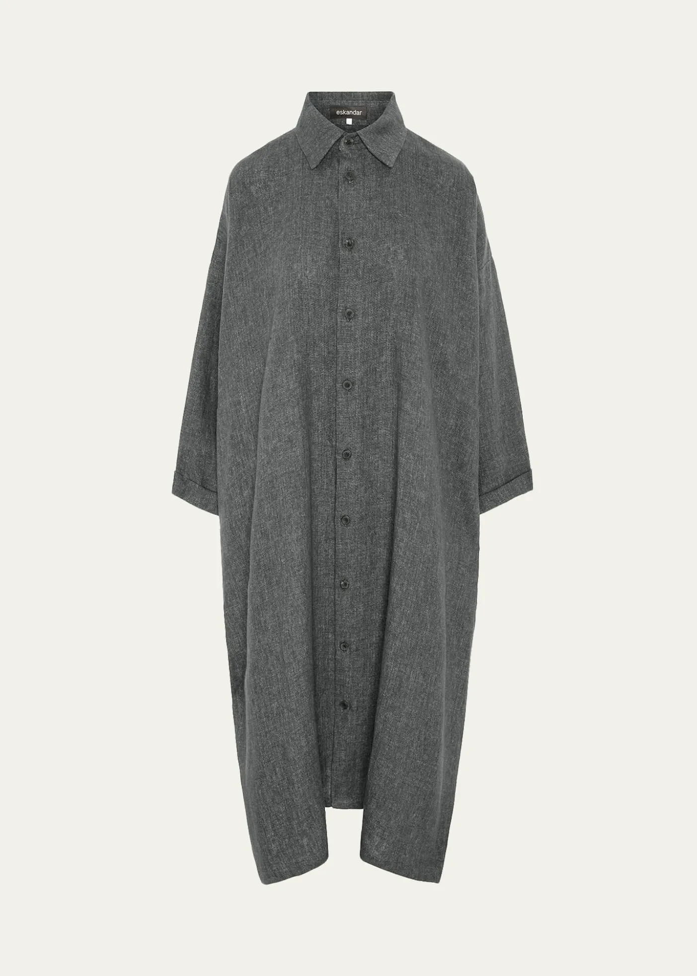 EskandarHeavyweight Delave Linen Wide A-Line Shirt Dress With Collar