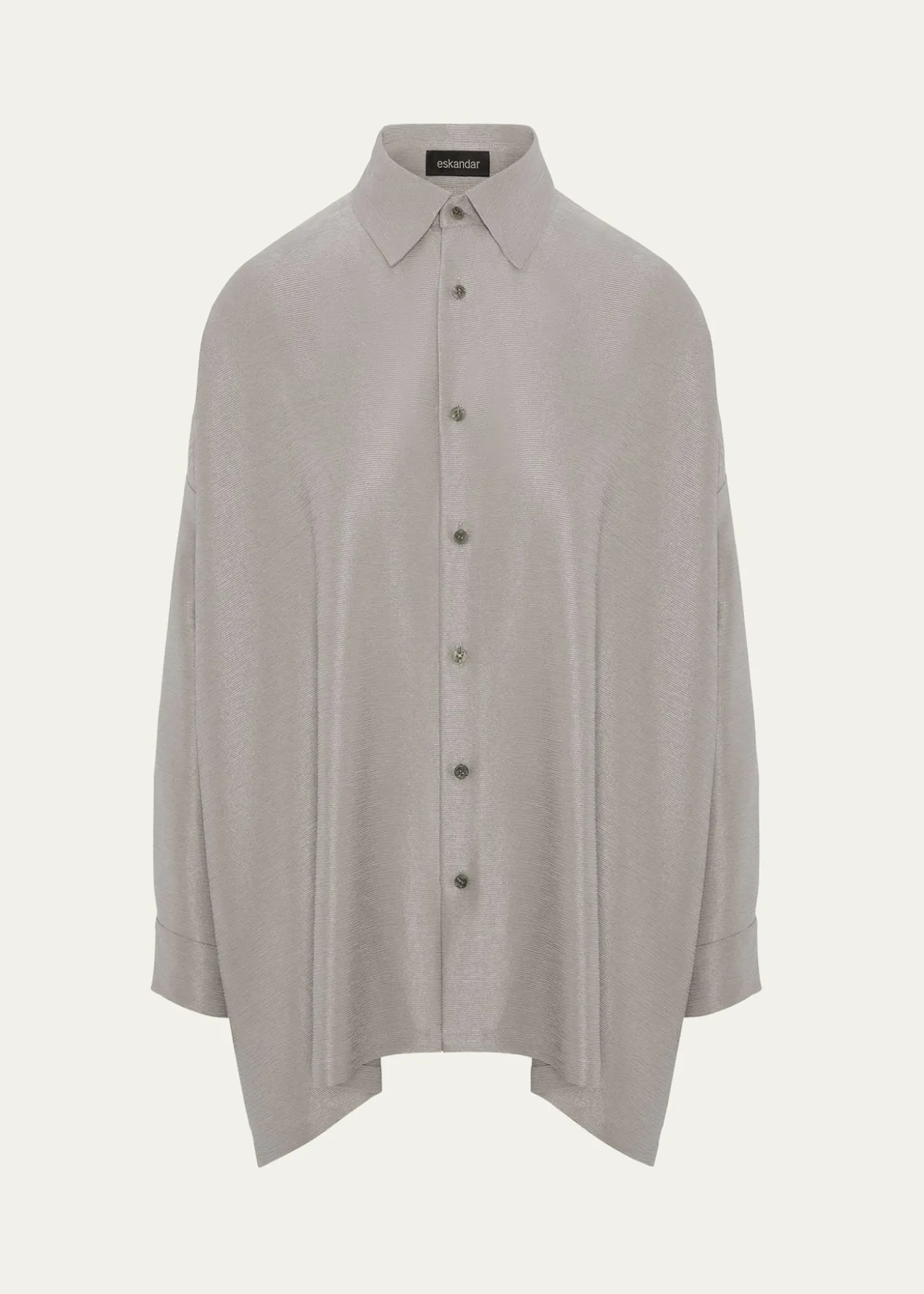 EskandarLightweight Silk Plisse Wide A-Line Shirt With Collar - Mid Plus Length
