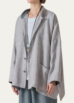 EskandarLonger Back Wide Mandarin Jacket - Long Length
