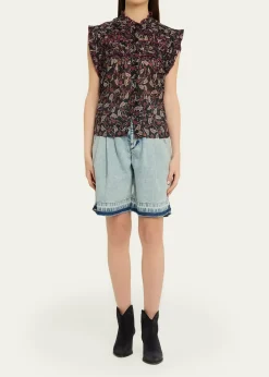 Etoile Isabel MarantDersia Floral Ruffled Cotton Button-Front Top