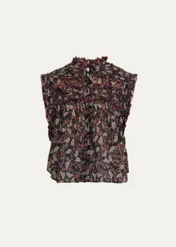 Etoile Isabel MarantDersia Floral Ruffled Cotton Button-Front Top