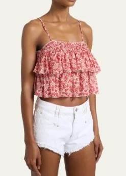 Etoile Isabel MarantErisa Floral-Print Tiered Ruffle Crop Top