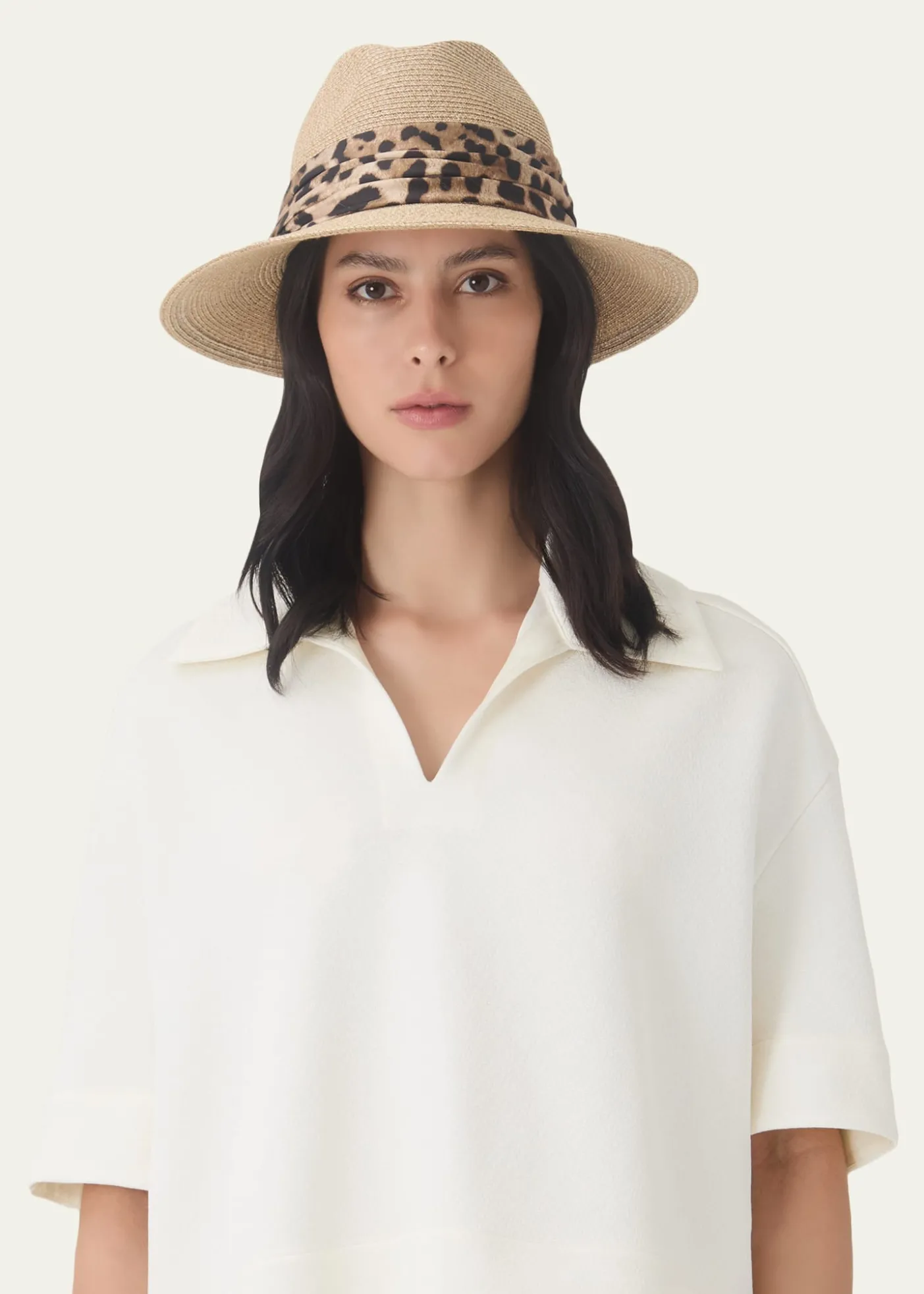 Eugenia KimCourtney Animal-Print Sash Woven Packable Fedora