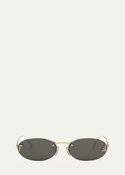 FendiEmbellished FF Oval Metal Sunglasses