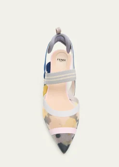 Fendi55mm Colibri Floral Mesh Slingback Pumps