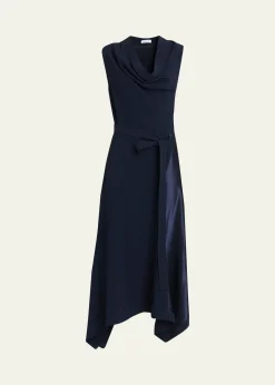 FerragamoCowl-Neck Stretch Cady Handkerchief Midi Dress