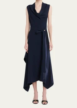 FerragamoCowl-Neck Stretch Cady Handkerchief Midi Dress