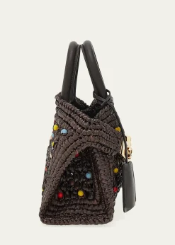 FerragamoHug Beaded Raffia Top-Handle Bag