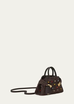 FerragamoHug Beaded Raffia Top-Handle Bag