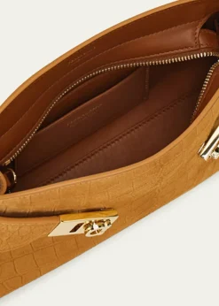 FerragamoHug Croc-Embossed Suede Clutch Bag