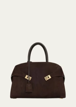 FerragamoHug Suede Corduroy Top-Handle Bag