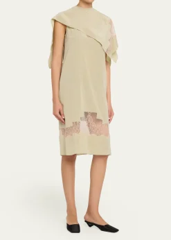 FerragamoLace-Inset Envers Silk Capelet Midi Dress