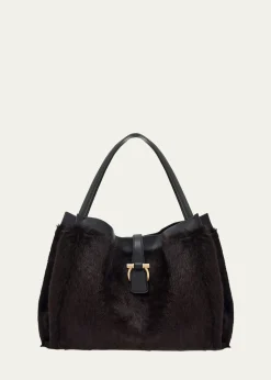FerragamoLarge Mink-Effect Fur & Leather Tote Bag