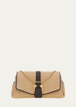 FerragamoLeather-Trim Raffia Crossbody Bag