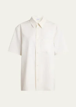 FerragamoSilk Canvas Short-Sleeve Button-Down Shirt