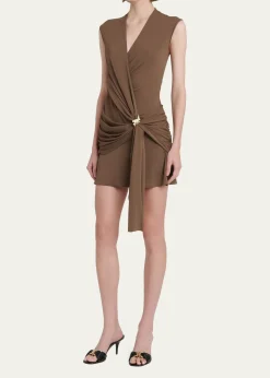 FerragamoSleeveless Draped Wrap Jersey Mini Dress