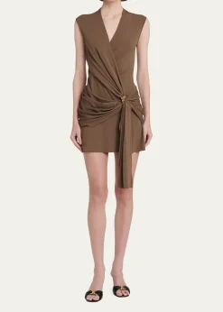 FerragamoSleeveless Draped Wrap Jersey Mini Dress