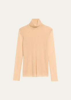 FuzziLong-Sleeve Turtleneck Tulle Blouse
