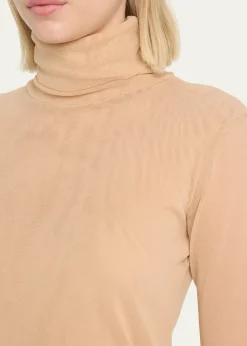 FuzziLong-Sleeve Turtleneck Tulle Blouse