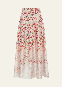 Gabriela HearstDugald Degrade Floral Silk Pleated Midi Skirt With Belt