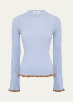 Gabriela HearstErya Ruffle-Trim Rib Crewneck Sweater