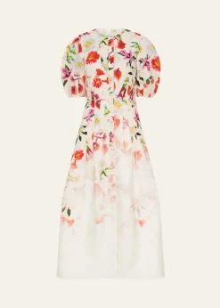 Gabriela HearstIgnis Degrade Floral-Print Linen Puff-Sleeve Midi Dress