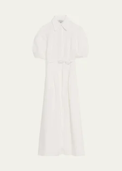 Gabriela HearstMaude Linen Puff-Sleeve Belted Midi Shirtdress