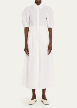 Gabriela HearstMaude Linen Puff-Sleeve Belted Midi Shirtdress