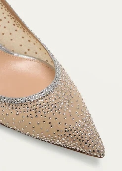 Gianvito RossiStrass Organza Kitten-Heel Slingback Pumps