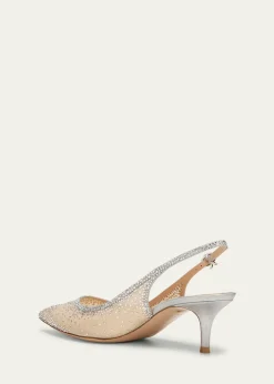 Gianvito RossiStrass Organza Kitten-Heel Slingback Pumps