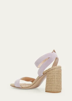 Gianvito RossiSuede Raffia Ankle-Strap Sandals