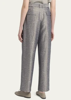 Giorgio ArmaniAnimalier Silk Jacquard Straight-Leg Paperbag Trousers