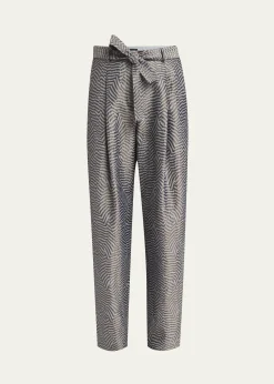 Giorgio ArmaniAnimalier Silk Jacquard Straight-Leg Paperbag Trousers