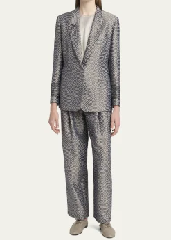 Giorgio ArmaniAnimalier Silk Jacquard Straight-Leg Paperbag Trousers