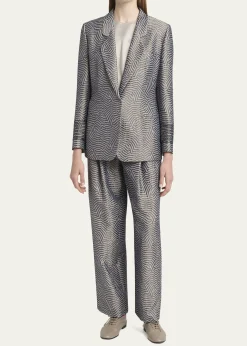 Giorgio ArmaniAnimalier Silk Jacquard Single-Breasted Blazer Jacket