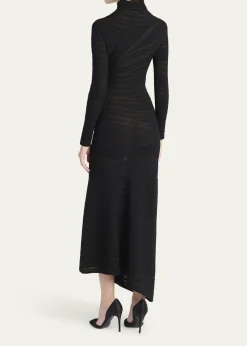 Giorgio ArmaniAsymmetric Tonal Striped Jersey Mock-Neck Midi Dress
