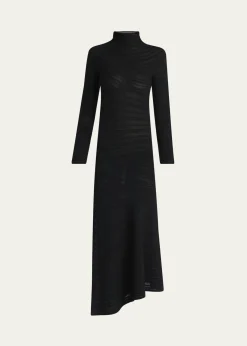 Giorgio ArmaniAsymmetric Tonal Striped Jersey Mock-Neck Midi Dress
